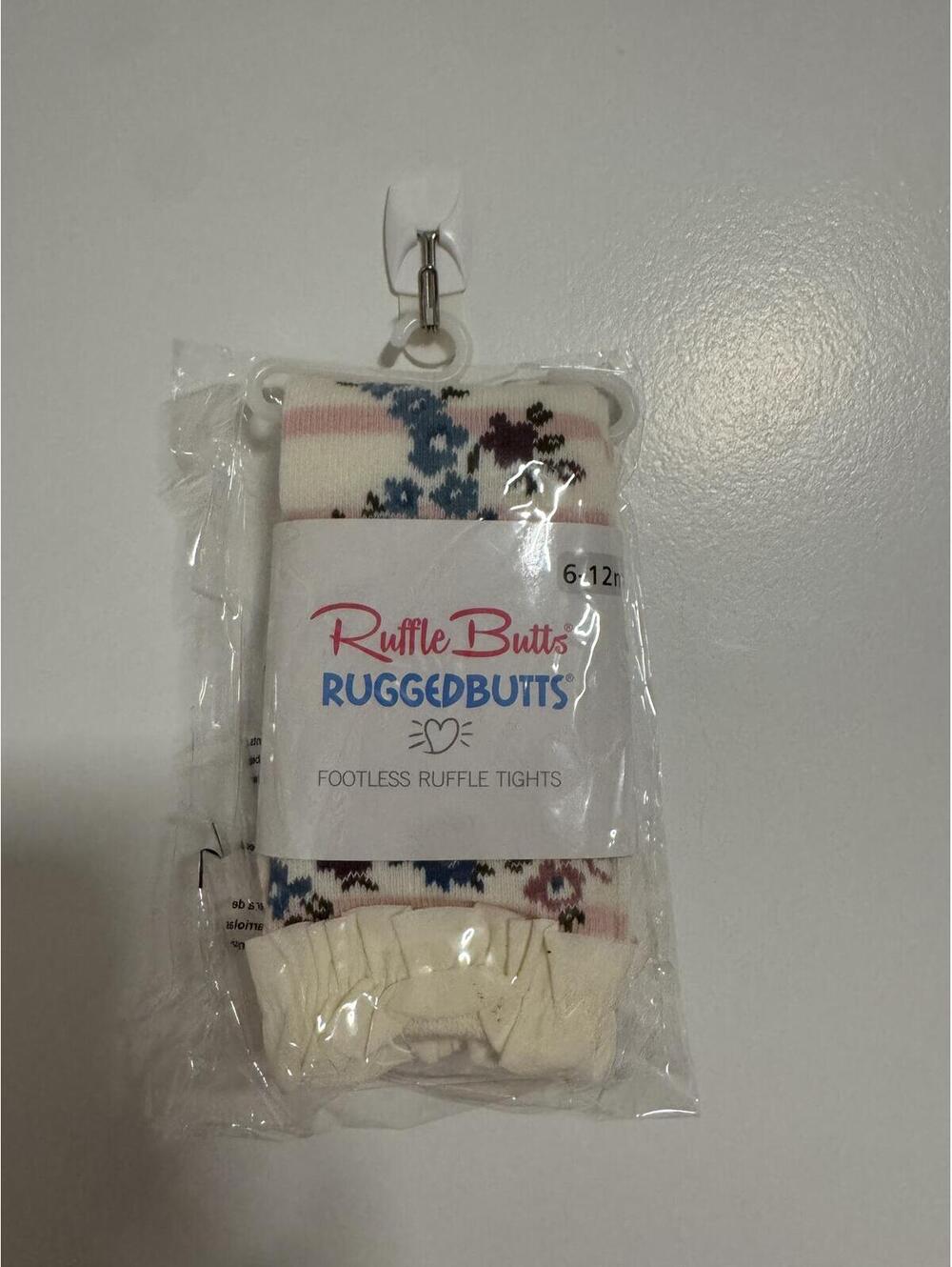 RuffleButts NIP Floral Stripe Footless Ruffle Tights - Cream Pink - Size 6-12m